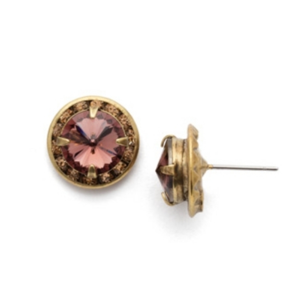 SORRELLI Dua Stud Earrings Mighty Maroon Stone in Antique Gold